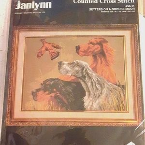 New Janlynn Counted Cross Stich Kit Setters On A Grouse Moor Rare Vintage 1991